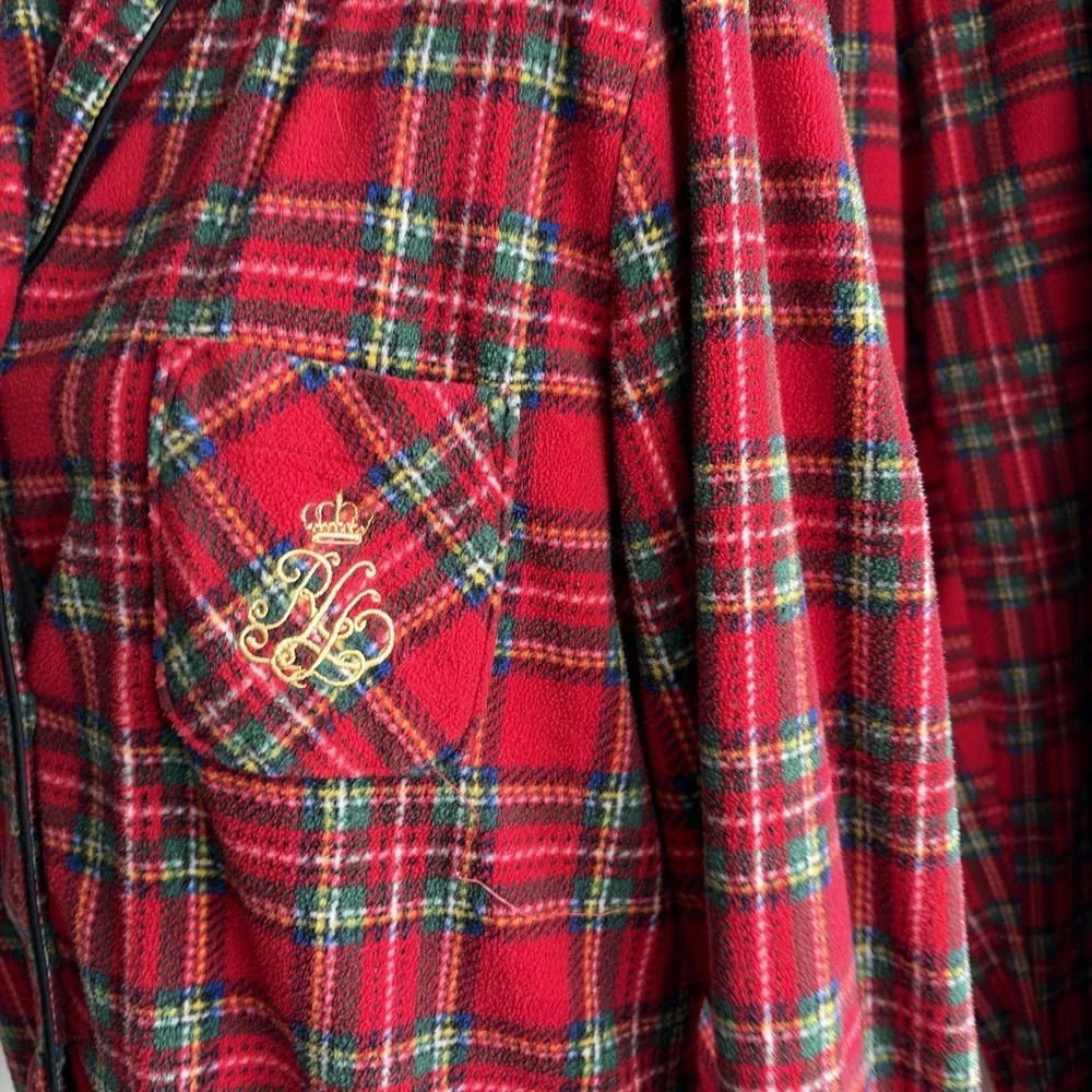 Lauren Ralph LRL Womens L Red Plaid Pajama Set Soft Plush Tartan Christmas
